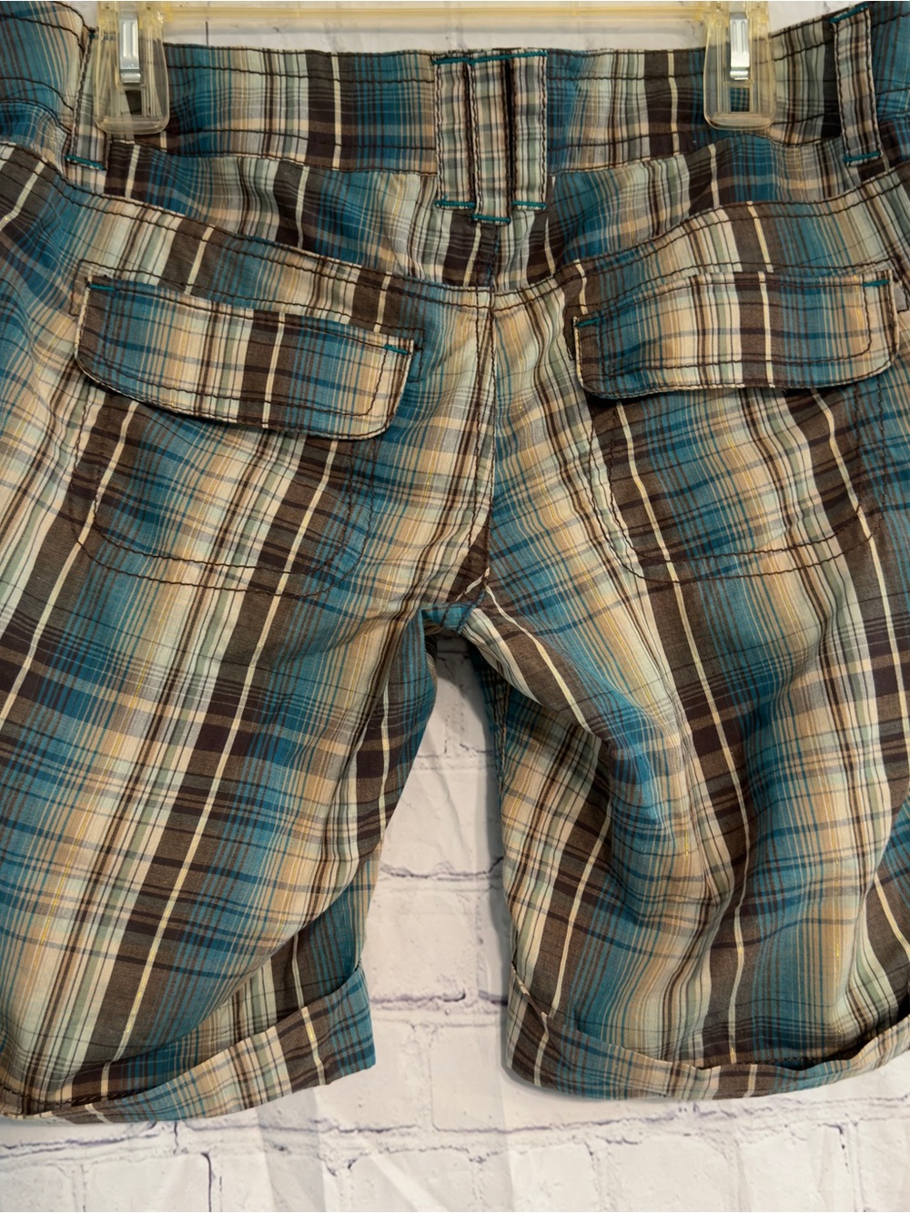 Paris Blues Teal, Brown & Cream Plaid Bermuda Shorts Sz 11 - Picture 5 of 9